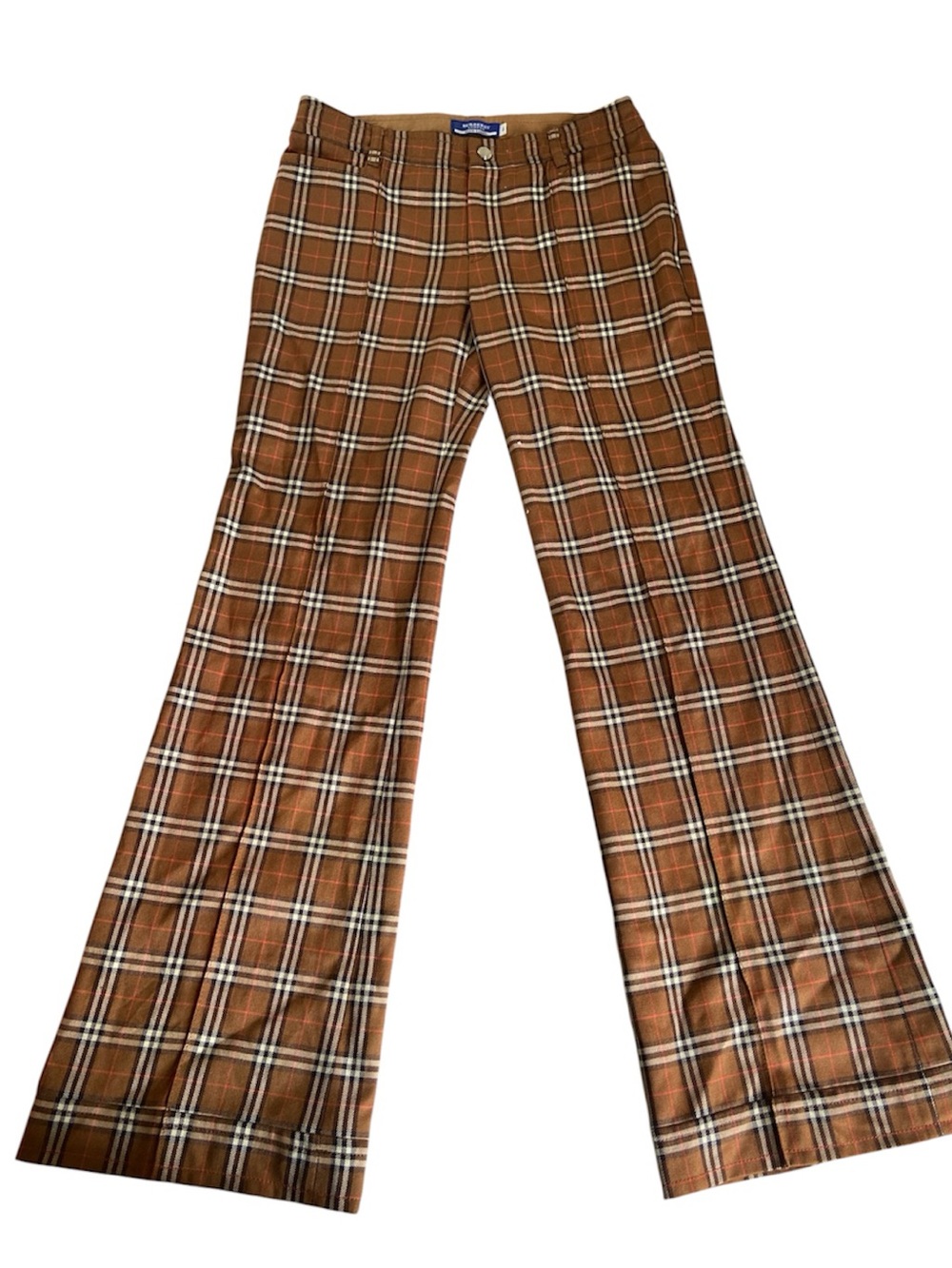 Burberry Brown Plaid Check Button-Front Wide Pants
